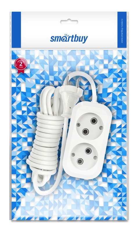 Удлинитель двухместный Smartbuy (3м, 10А, 2,2кВт, ПВС 2х1,0) SBE-10-2-03-N